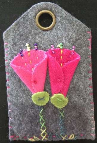 Bag Tag by Jerrine Kirsch© 2024, Beading of felted wool, Hand Embroidery
