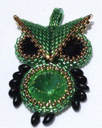 Birthstones August by Lori Ahlin©2018-2022, Owl endant, Beaded Owl, Beaded Pendant, August Birthstone, Peridot Owl