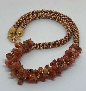 Chips Ahoy Kumihimo Necklace by Cindy Johnson©2024, Kumihimo necklace, 8 Strand braid with stone chips, Japanese braiding
