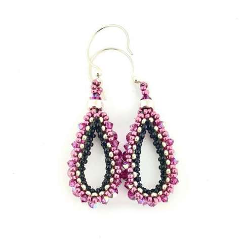 Drop Earrings by Lori Ahlin©2017-2024, CRAW class, Cubic Right Angle Weave Stitch Class, Beaded Bracelet, Duracoat Seed beads, Beaded earring class, Bead Class Henderson Nevada, Bead Class Las Vegas