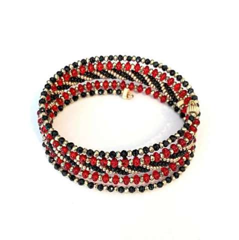  Holiday Memory Bracelet by Lori Ahlin©2022, Memory Wire Bracelet, Beaded Bracelet, Seed Beads, Herringbone Bracelet, Spiral Herringbone Stitch, Seed Bead Herringbone, Easy Holiday Bracelet