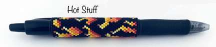 Hot Stuff Pen by Lori Ahlin©2021, Peyote Flames, Hot beads, Beaded Pen, beaded flames, Beaded Pen Class, Delica Beads, Father’s Day, Father’s day gift
