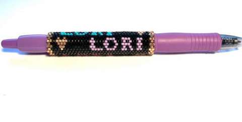 Personalized Pen by Lori Ahlin©2021, Beaded Pen, Delica beads, Beads, Personalized Pen, Beaded Pen Class