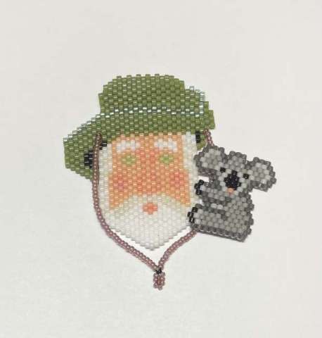 Santa of Australia by Lori Ahlin©2022, Santas Around the World, Beaded Santa, Delica beads, Beads, Christmas Ornament, Beaded Christmas Ornament, Egyptian Ornament, Beaded Santa Class, Australian Beaded Santa, Santa of Australia