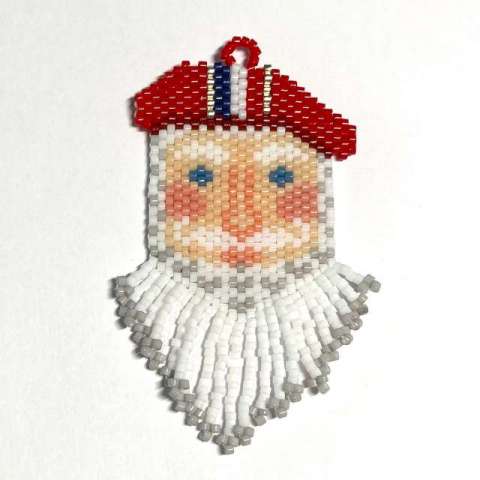 Santa of France by Lori Ahlin©2023, Santas Around the World, Beaded Santa, Delica beads, Beads, Christmas Ornament, Beaded Christmas Ornament, Santa Ornament, Beaded Santa Class, Santa of France, French Santa
