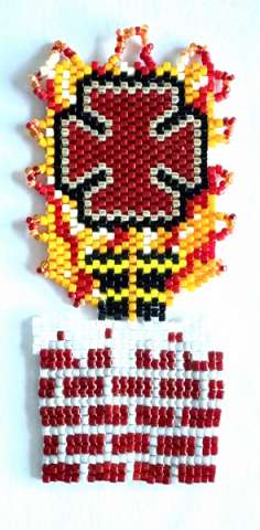 Santa, Stop, Drop & Roll by Lori Ahlin©2025, Santas Around the World, Beaded Santa, Delica beads, Beads, Christmas Ornament, Beaded Christmas Ornament, Beaded Fireman ornament,  Ornament, Beaded Santa Class, Beaded Santa Fireman, Miyuki Beads, Delica Bead