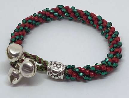 Silver Bells Bracelet by Cindy Johnson ©2025, 8 strand Kumihimo Braid Class, Kumihimo bracelet, Kumihimo Class, Japanese braiding