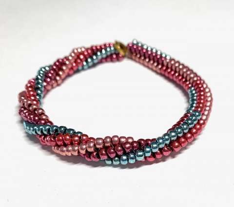 Stitch Club Class – Tubular Herringbone by Lori Ahlin©2023, Tubular Herringbone Stitch Class, Seed Bead Bracelet, Duracoat beads, seed bead bracelet, Beaded bracelet class