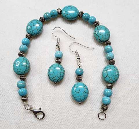 Turquoise Magic by Rene' Despres©2024, Adding beads onto wire, creating wire wrapped loops and wire wrapping. Adding a Clasp & Open/Close Jump Rings