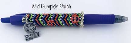 Wild Pumpkin Patch Pen by Lori Ahlin©2021, Pumpkin Patch, Beaded Pen, beaded pumpkin, Beaded Pen Class, Delica Beads, Halloween, Halloween Pen wrap
