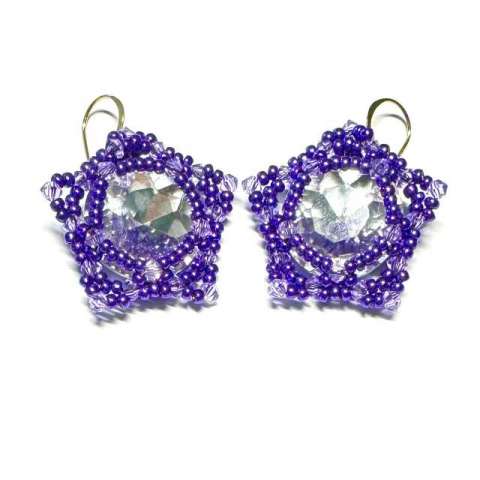 Witches Weave by Lori Ahlin©2024, Bezel Class, Beaded Bezel, Netted Bezel, Beaded Earrings, Bezeled Rivoli, Netting Stitch, Halloween Earrings, Pentagram earrings, Witch earrings