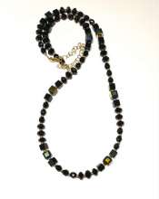 Classic Black Necklace by Lori Ahlin©2021, Necklace, Beaded Necklace, Stringing beads, Softflex with Beads, Cubes, Rondelles, Wire Guardians, Twisted Crimps, Firepolish