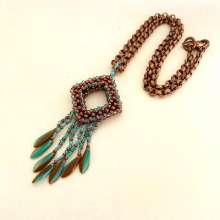Feather Pendant by Cindy Johnson ©2026, Bead weaving, CRAW, Cubic Right-Angle Weave