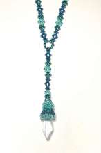Hope & Support Necklace by Lori Ahlin©2022, Diamond Stitch Class, Seed Bead Necklace, Duracoat Seed beads, seed bead embellishment, Double CRAW, Crystal bicones, Ovarian Cancer Awareness, Ovarian Cancer support, Teal necklace	