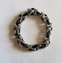 Chainmaille bracelet using rubber rings and metal jump rings to make stretchy Byzantine bracelet by Janette Bond