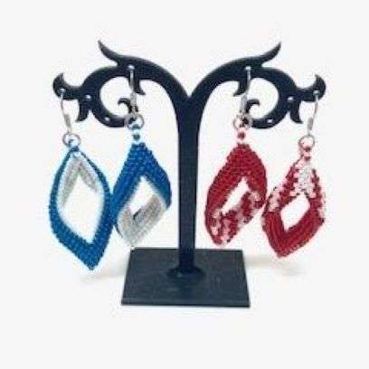Folded Peyote Earrings Cindy Johnson ©2026,  Stitch – Peyote. Peyote earrings