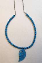 Aqua MOP Leaf Necklace by Rene' Despres©2024, Adding beads onto wire, Adding crimps and a Clasp & Open/Close Jump Rings